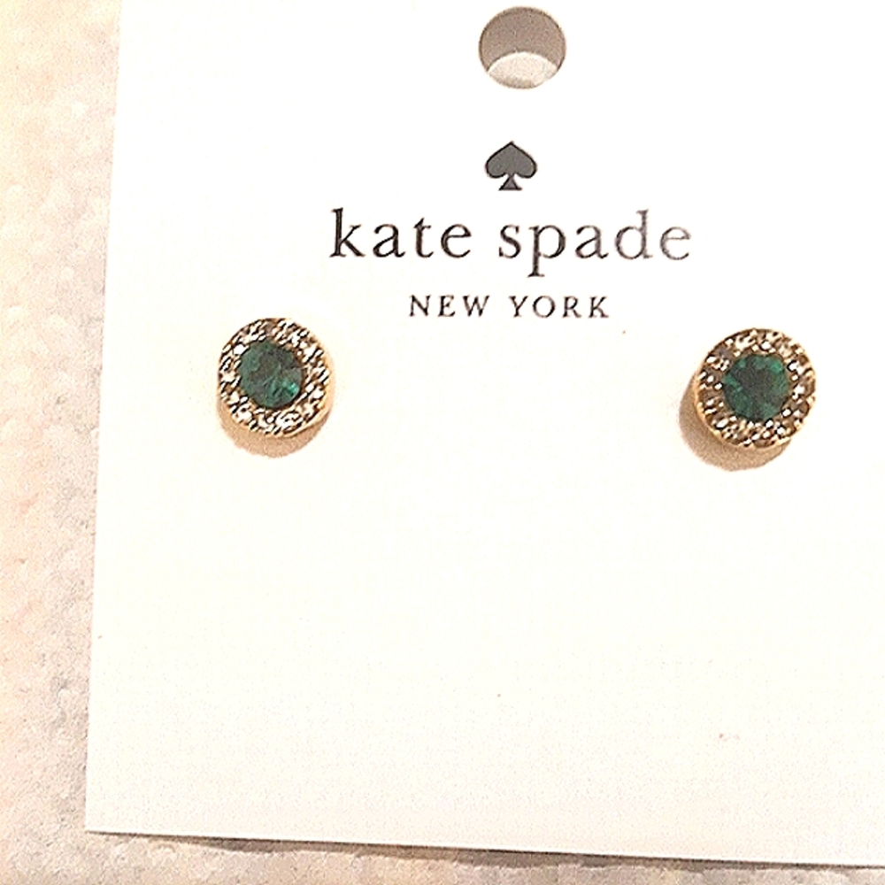 NEW KATE SPADE Green Pave CZ Halo Stud Earrings -"Your'e a Gem" NWT